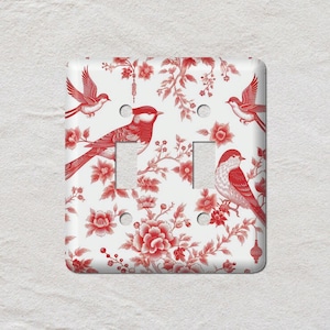 Cache interrupteur à motif oiseau rouge sur blanc, plaque murale surdimensionnée, cache prise électrique, plaques murales en métal, décoration d&#39;intérieur