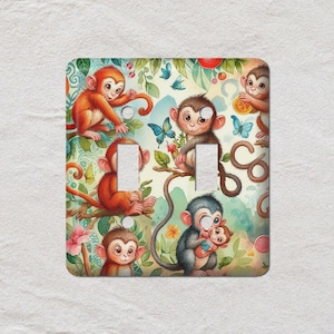 Cute Monkey Monkies Light Switch Cover, Oversized Wall Plate, Outlet Cover, Metal Wall Plates, Home Decor