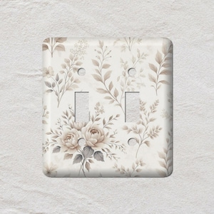 Tan Floral Toile, Light Switch Cover, Oversized Wall Plate, Outlet Cover, Metal Wall Plates