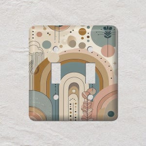 Brown Retro Shapes Light Switch Cover, Oversized Wall Plate, Outlet Cover, Metal Wall Plates, Boho