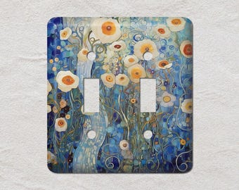 Blue Gold Flowers Gustav Klimt, Art Nouveau,Light Switch Cover, Oversized Wall Plate, Metal Wall Plates, UL Listed, CSA Approved