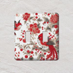 Cache interrupteur à motif oiseau rouge sur blanc, plaque murale surdimensionnée, cache prise électrique, plaques murales en métal, décoration d&#39;intérieur