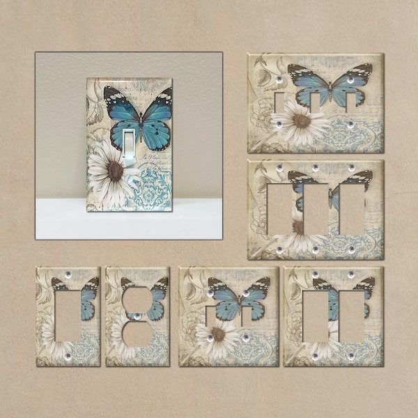 Butterfly and Daisies #1 Butterflies - Light Switch Covers, Wall Plate Covers, Light Switch Plates, Birds, Insects, Flowers, Home Decor