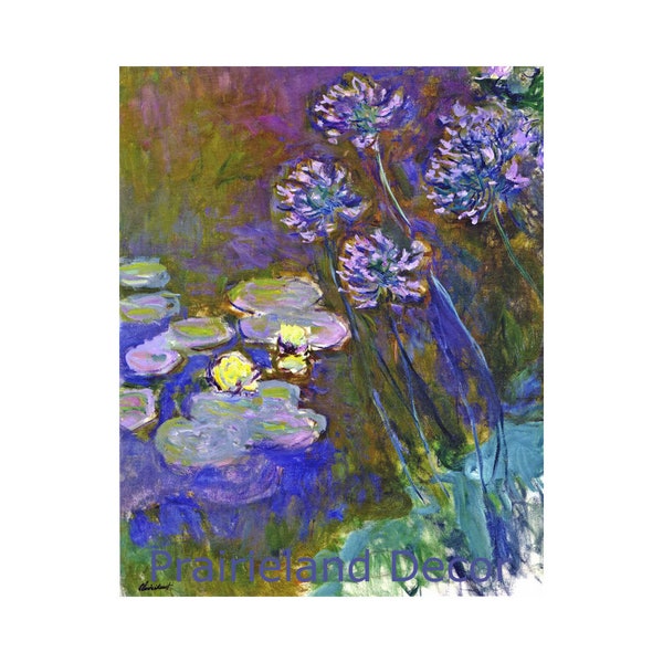 Water Lilies and Agapanthus (Monet) - PRINT ONLY - Art Print Giclee Canvas