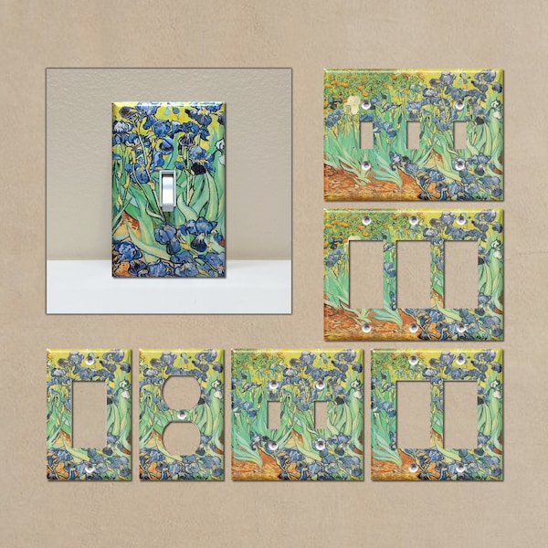 Irises (Van Gogh) - Light Switch Covers, Wall Plate Covers, Light Switch Plates, Famous Artwork, Home Decor