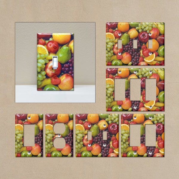 Fruit - Light Switch Covers, Wall Plate Covers, Light Switch Plates, Kitchen, Food, Grapes, Oranges, Apples, Home Decor