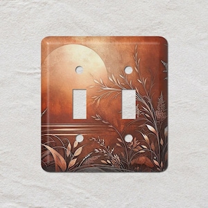 Plants in Shades of Rust Metal Light Switch Cover, Oversized Wall Plates, UL Listed, CSA Approved