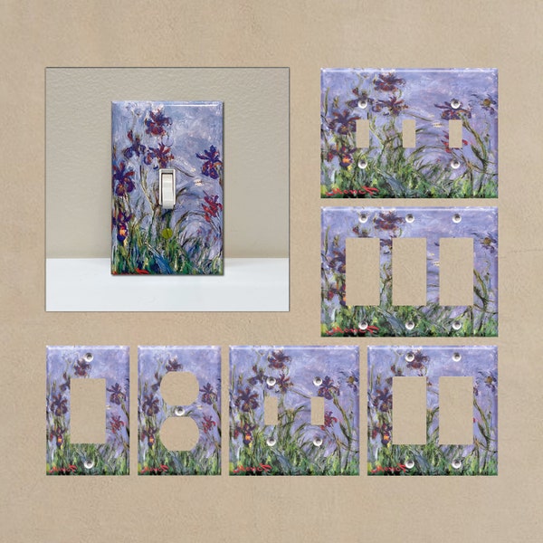 Irises (Monet) - Light Switch Covers, Wall Plate Covers, Light Switch Plates, Home Decor, Floral