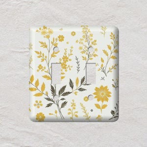 Yellow Floral Toile, Flowers, Light Switch Cover, Oversized Wall Plate, Outlet Cover, Metal Wall Plates