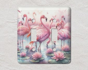 Pink Flamingos Metal Light Switch Cover, Oversized Wall Plates, UL Listed, CSA Approved