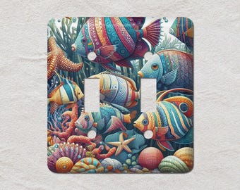 Tropical Fish Metal Light Switch Cover, Oversized Wall Plates, UL Listed, CSA Approved