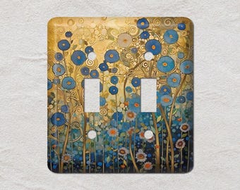 Blue Gold Flowers Gustav Klimt, Art Nouveau, Light Switch Cover, Oversized Wall Plate, Metal Wall Plates, UL Listed, CSA Approved
