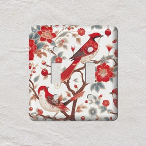 Cache interrupteur à motif oiseau rouge sur blanc, plaque murale surdimensionnée, cache prise électrique, plaques murales en métal, décoration d&#39;intérieur