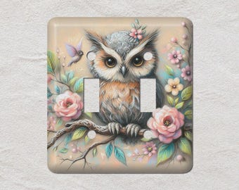 Owl on Branch Metal Light Switch Cover, Oversized Wall Plates, UL Listed, CSA Approved