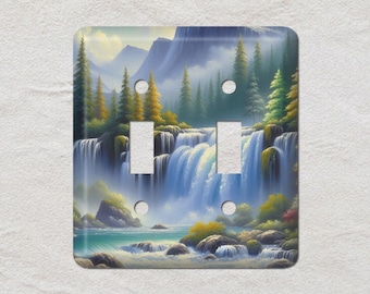 Waterfall in the Mountains Metal Light Switch Cover, Oversized Wall Plates, UL Listed, CSA Approved