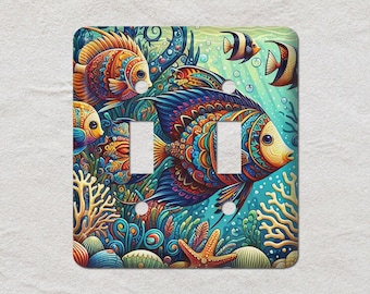 Tropical Fish Metal Light Switch Cover, Oversized Wall Plates, UL Listed, CSA Approved