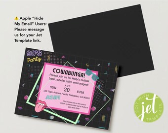 90s Retro Customizable Birthday Party Invitations - Digital Files