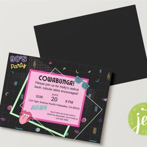 90s Retro Customizable Birthday Party Invitations - Digital Files