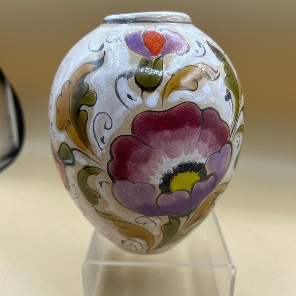 Elio Schiavon keramische vaas met handgeschilderde bloemen