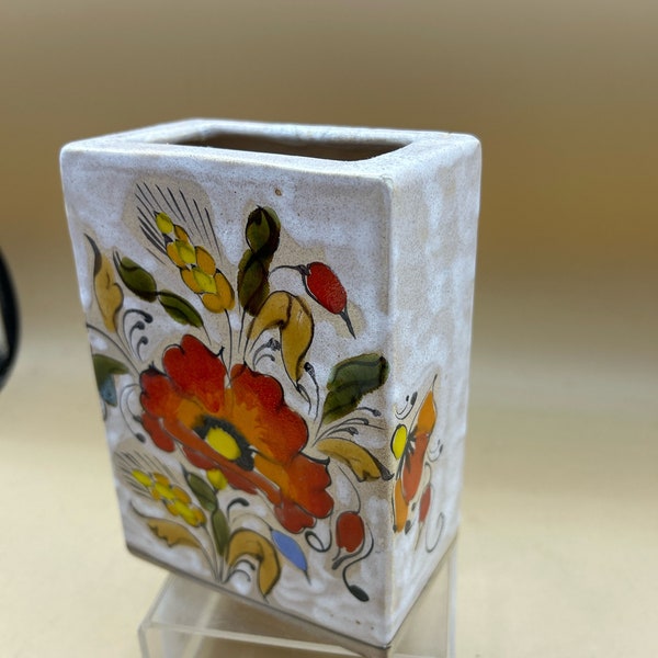 Elio Schiavon keramische vaas met handgeschilderde bloemen