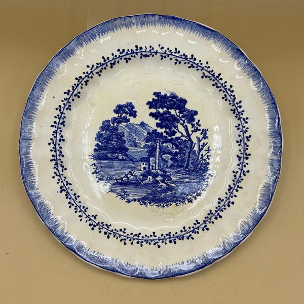 Antico Prezioso Raro Piatto Società Ceramica Richard Milano Fine '800 bianco blu