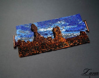 cuff wide peyote bracelet Utah,pattern with landscape