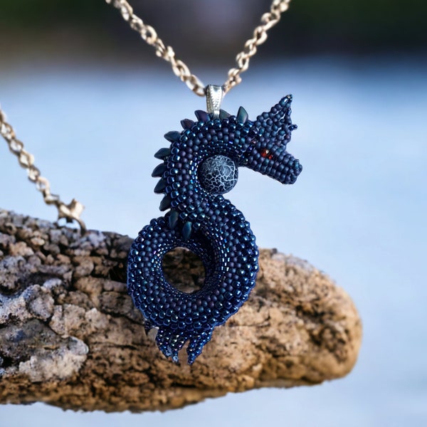Magical Blue Dragon Pendant with Agate Egg - Whimsical Gift for Dragon Lovers