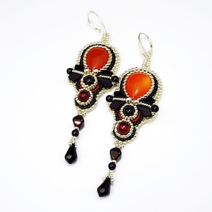 Bead Embroidery Ohrringe Caramella, Elegante Ohrhänger, Edelsteinohrringe