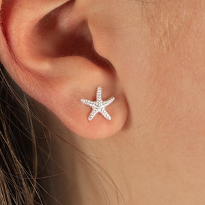 Starfish Earrings, Sterling Silver Starfish Studs, Ocean Lover Gift, Summer Earrings