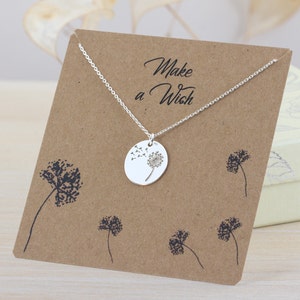 Sterling Silber Pusteblumen Halskette, Wunsch Halskette mit zarter Pusteblume auf Inspirationskarte