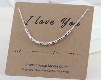 I Love You Morse Code Necklace, Sterling Silver Rose Gold, Je T’aime