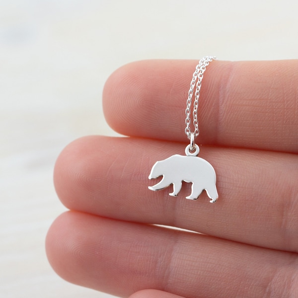 Bear Necklace, Sterling Silver Polar Bear Pendant on Delicate Chain, Mama Bear Necklace