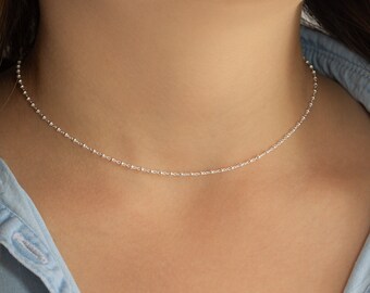 Zarte Kurze Halskette, Sterling Silber Choker, Silber Perlen Choker