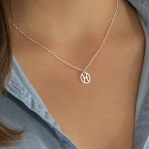 Pisces Necklace, Sterling Silver Zodiac Necklace, Pisces Sign Gift