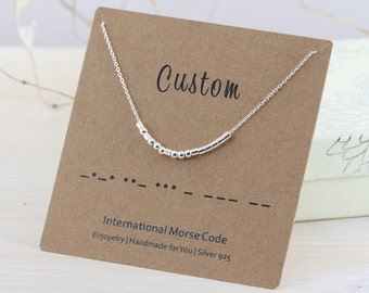 Sterling Silver Morse Code Necklace, Custom Name Choker, Morse Code Jewelry, Personalized Graduation Gift