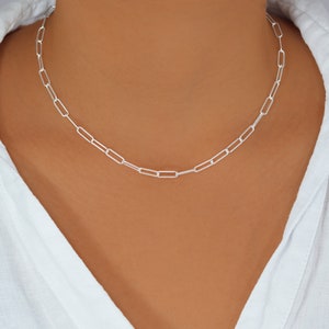Paperclip Kette Halskette, Sterling Silber Rechteck Link Halskette, Delikat Groß Link Choker