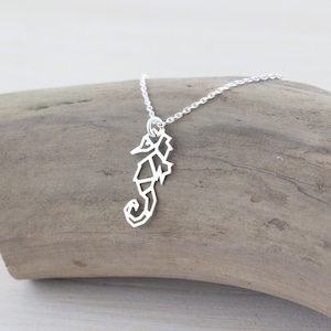 Tiny Seahorse Necklace, Sterling Silver Origami Sea Horse, Ocean Lover Gift, Sea Creatures Jewelry