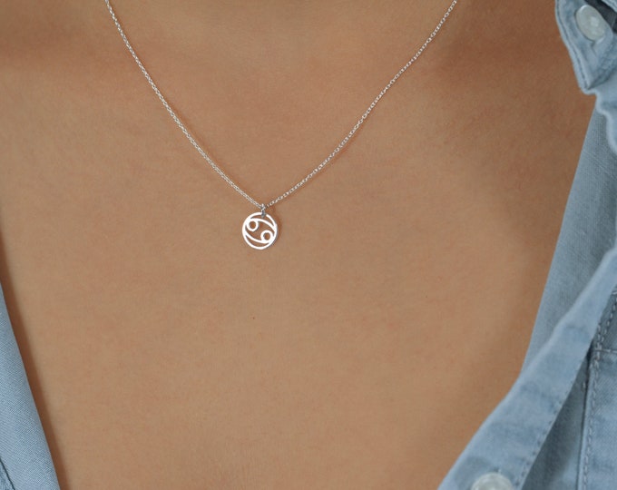 Cancer Necklace, Sterling Silver Zodiac Necklace, Cancer Birthday Gift, Tiny Zodiac Sign