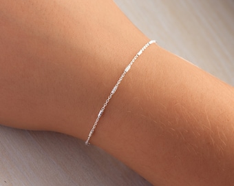 Sterling Silber Satelliten Armband, zierliches Silber Perlenarmband, dünne Kette und Spiralperlenarmband, einfaches und zartes Armband für jeden Tag