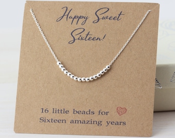 Sweet 16 gift, Sterling Silver 16th Birthday Necklace, Gift Necklace for 16 year old Girl