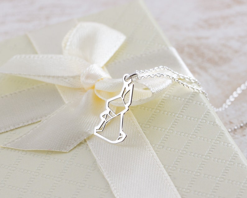 Bunny Necklace Rabbit Lover Gift Origami Jewelry Simple Dainty Necklace Sterling Silver Origami Rabbit Pendant