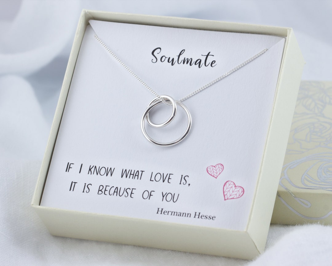 Sterling Silver Soulmate Necklace, Couple Necklace, Interlocking Rings ...