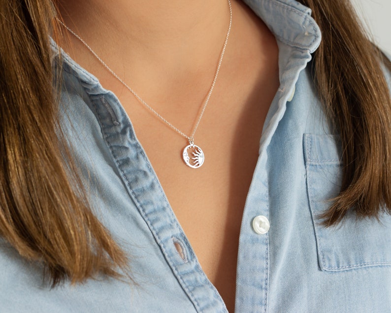 Best Friend Gift Sterling Silver Celestial Necklace Sun and Moon Necklace Crescent Moon and Sun Necklace