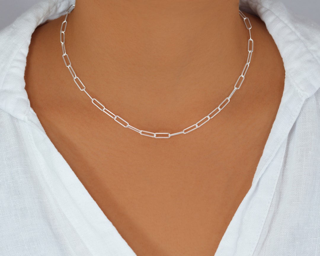 Large Silver Paper Link Chain Charm Necklace main image 0