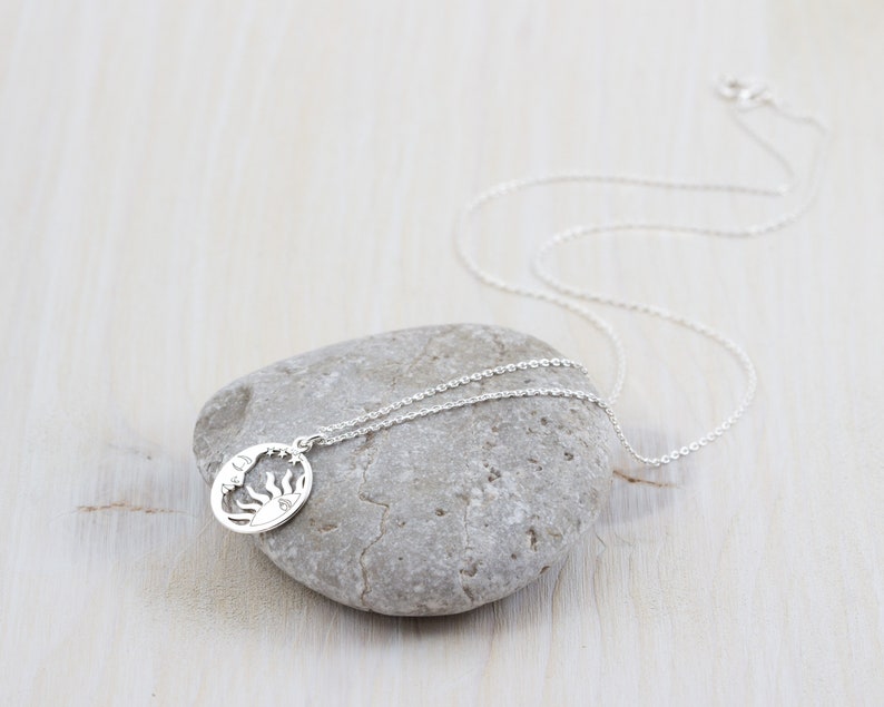 Best Friend Gift Sterling Silver Celestial Necklace Sun and Moon Necklace Crescent Moon and Sun Necklace