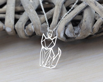 Fox Necklace, Sterling Silver Origami Fox Pendant on Delicate Chain, Animal Lover Gift