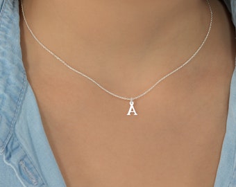 Tiny Letter Necklace, Sterling Silver Initial Choker, Personalized Mother’s Day Gift
