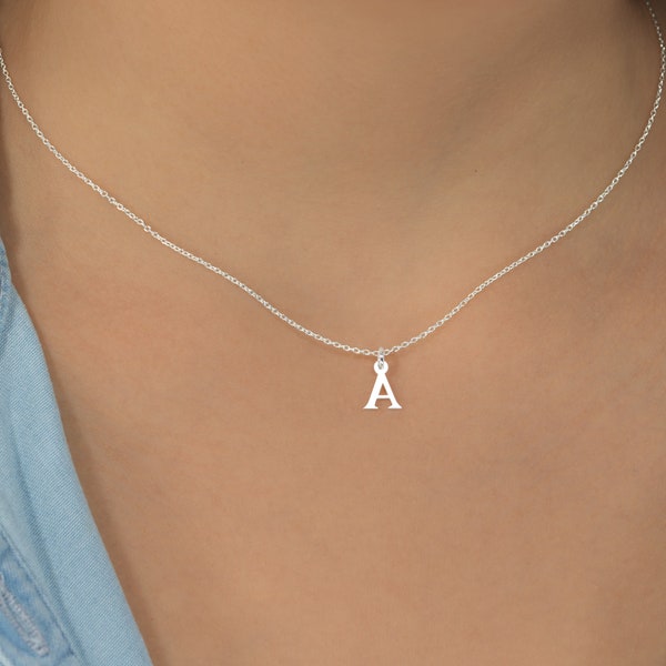 Tiny Letter Necklace, Sterling Silver Initial Choker, Personalized Mother’s Day Gift