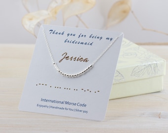 Sterling Silver Morse Code Necklace, Bridesmaid Gift with Morse Code Name, Custom Name  Choker, Unique Personalized Gift