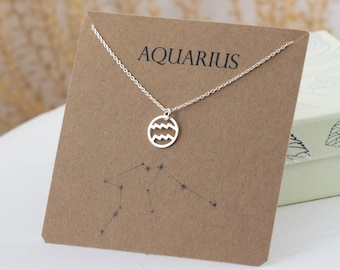 Aquarius Necklace, Sterling Silver Zodiac Necklace, Gift for Aquarius